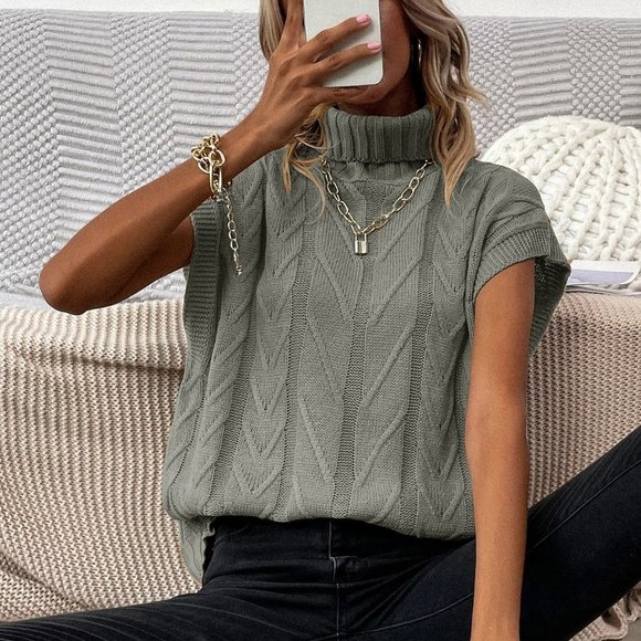 . Tops - Grey Preppy womens Solid Turtleneck Knit Top